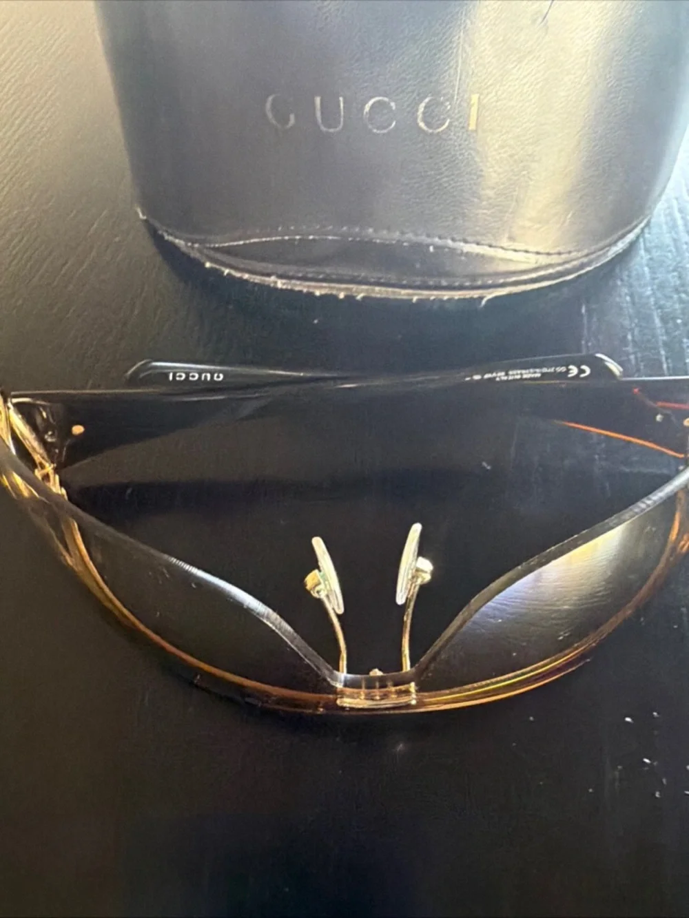 Gucci Gold Rimless Shield Sunglasses with Brown Lenses - Picture 5 of 9
